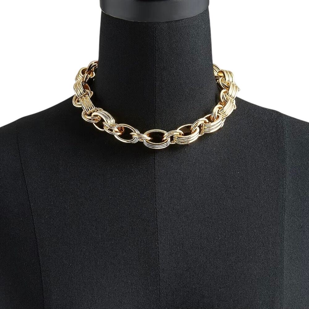 NWT JCrew Textured Links Chain Necklace in Rich Gold
